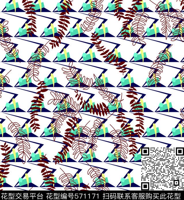 抽象花卉几何小翠花传统印花华亿平台下载（图片编号: 571171） - 瓦栏（Walan）