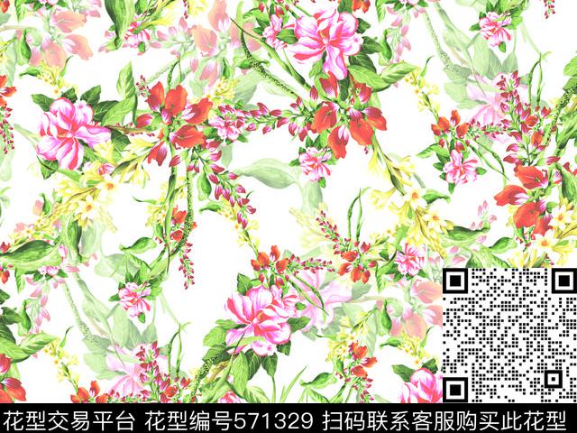 抽象花卉小翠花抽象花瓣数码印花华亿平台下载（图片编号: 571329） - 瓦栏（Walan）