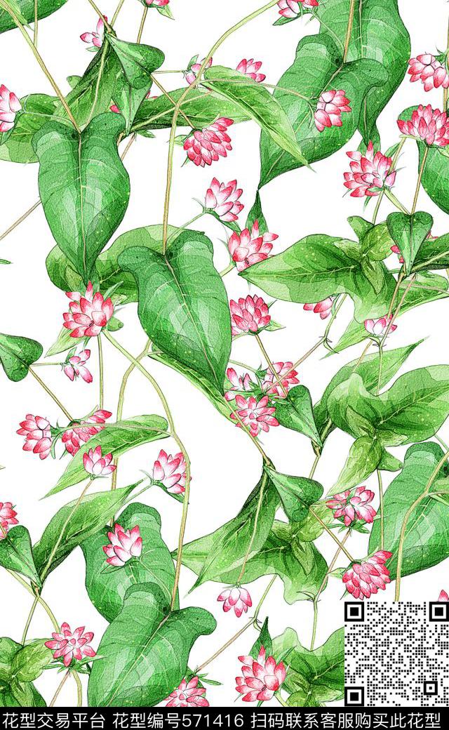 荷叶中国风女装连衣裙数码印花华亿平台下载（图片编号: 571416） - 瓦栏（Walan）