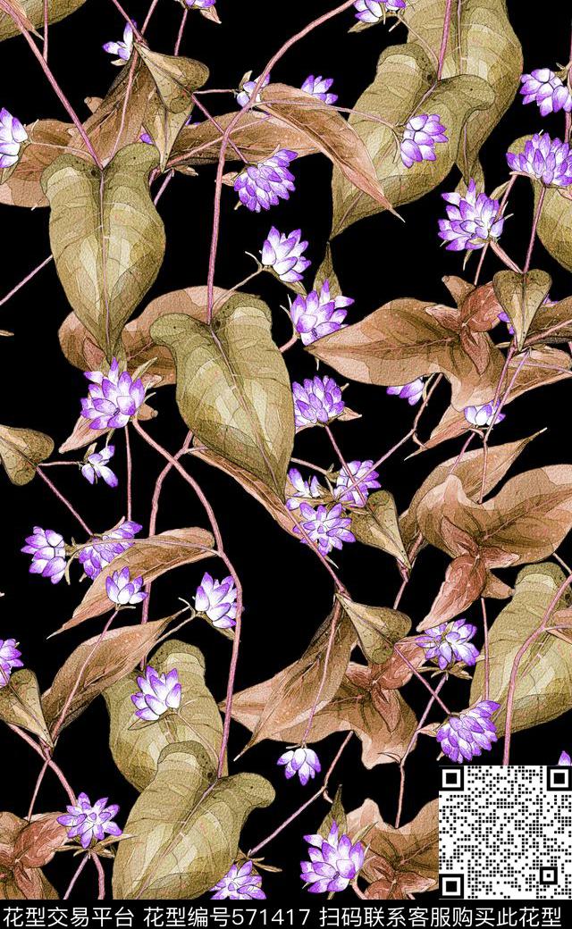 荷叶中国风女装连衣裙数码印花华亿平台下载（图片编号: 571417） - 瓦栏（Walan）