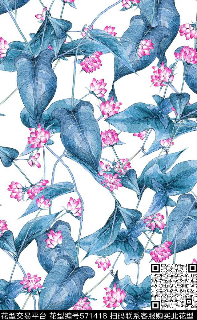 荷叶中国风女装连衣裙数码印花华亿平台下载（图片编号: 571418） - 瓦栏（Walan）