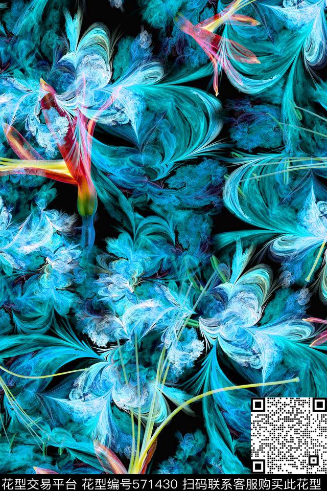 抽象男装女装印花水雾幻化肌理花卉数码印花华亿平台下载（图片编号: 571430） - 瓦栏（Walan）