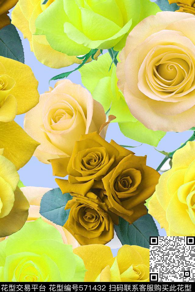 时尚满版真花数码印花华亿平台下载（图片编号: 571432） - 瓦栏（Walan）