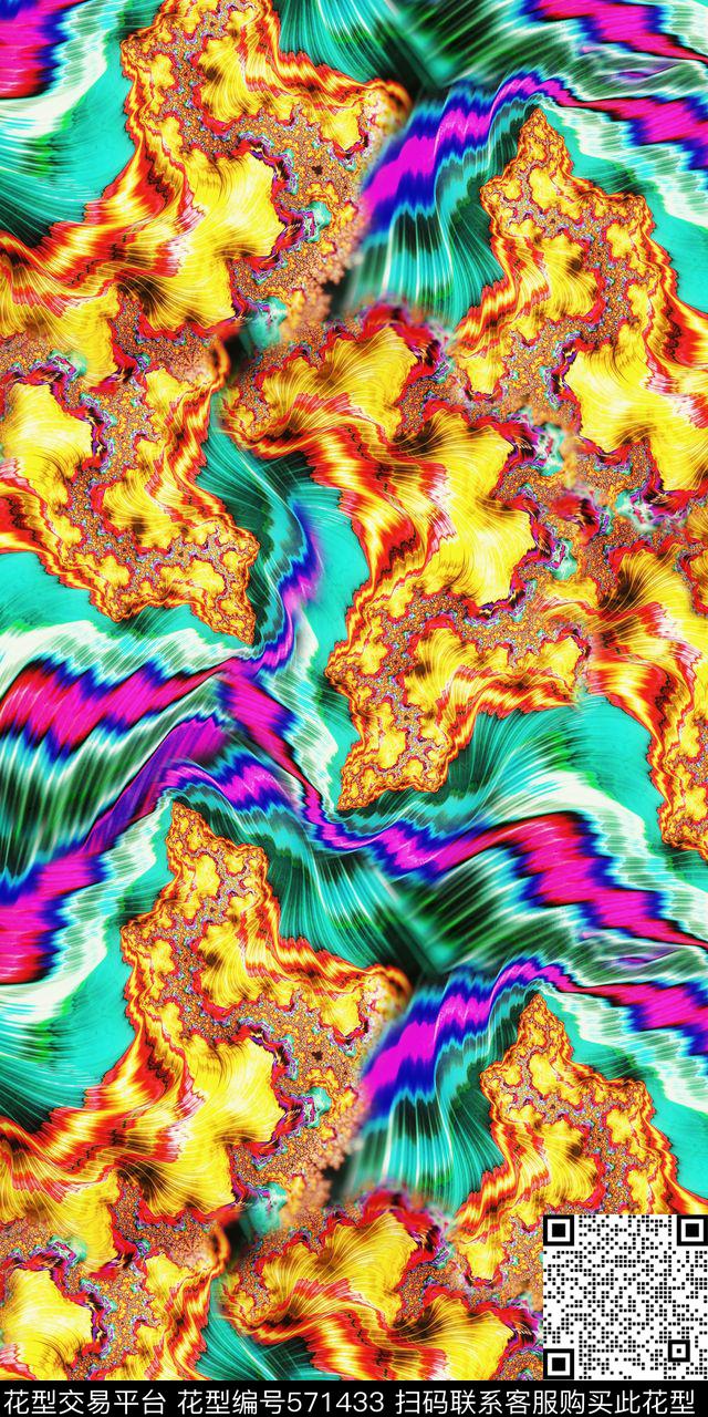 抽象幻彩男装女装手绘水雾幻化肌理豹纹数码印花华亿平台下载（图片编号: 571433） - 瓦栏（Walan）