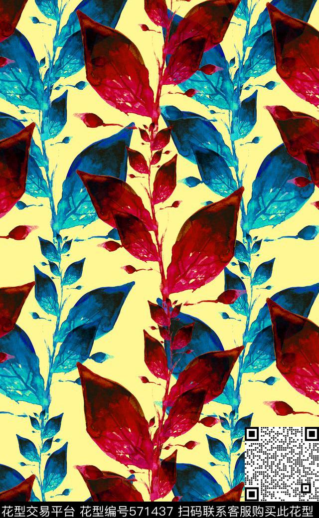 时尚手绘水彩数码印花华亿平台下载（图片编号: 571437） - 瓦栏（Walan）