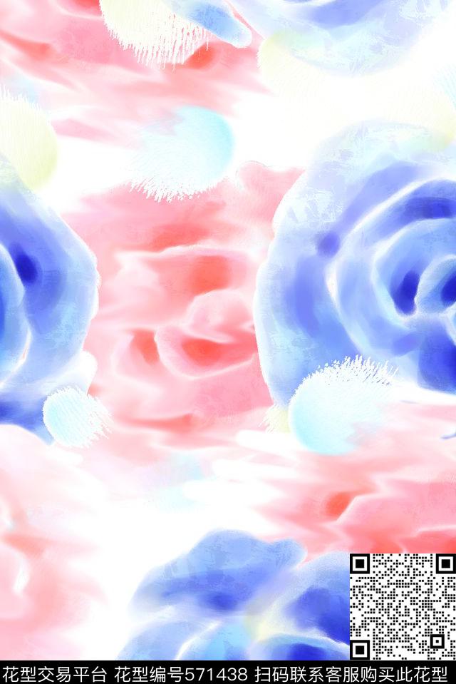 时尚水彩玫瑰数码印花华亿平台下载（图片编号: 571438） - 瓦栏（Walan）