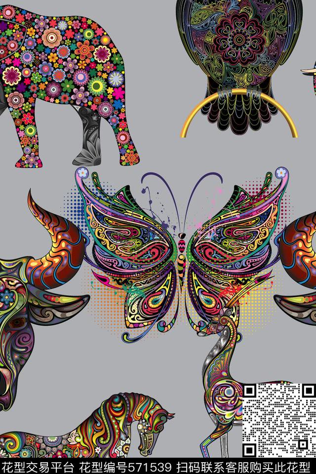 时尚大牌欧美风格水彩油画动物数码印花华亿平台下载（图片编号: 571539） - 瓦栏（Walan）