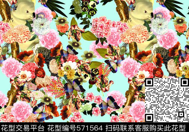 抽象花卉动物花朵几何数码印花华亿平台下载（图片编号: 571564） - 瓦栏（Walan）