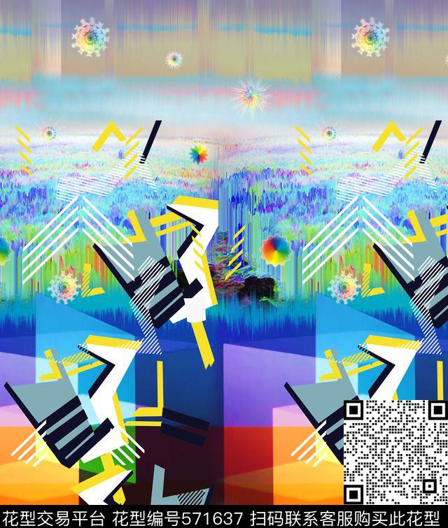 前卫后现代抽象流行潮流数码印花华亿平台下载（图片编号: 571637） - 瓦栏（Walan）