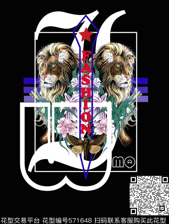 T恤卫衣定位狮子花卉数码印花华亿平台下载（图片编号: 571648） - 瓦栏（Walan）