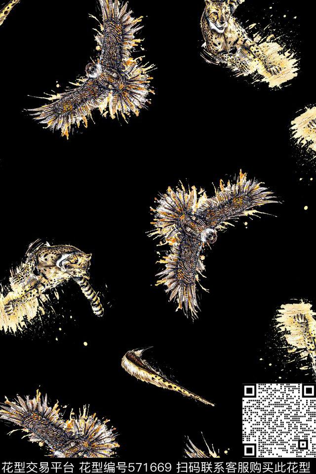 欧美大牌风格动物老鹰数码印花华亿平台下载（图片编号: 571669） - 瓦栏（Walan）