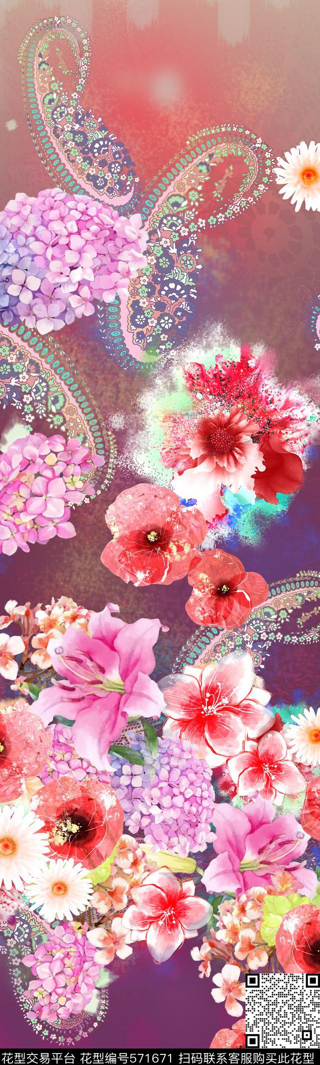 炫彩花卉数码印花华亿平台下载（图片编号: 571671） - 瓦栏（Walan）