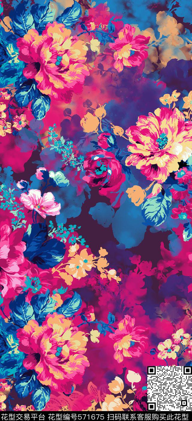 炫彩花卉传统印花华亿平台下载（图片编号: 571675） - 瓦栏（Walan）