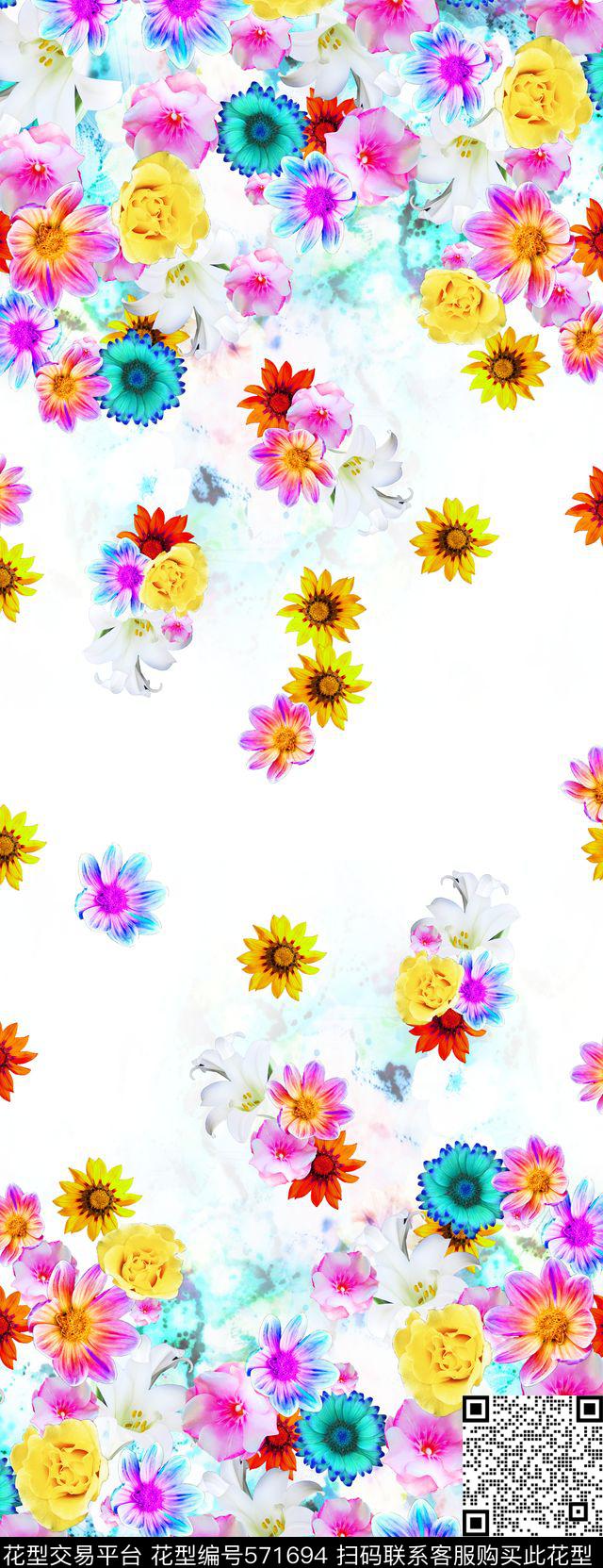 小碎花手绘双边定位数码印花华亿平台下载（图片编号: 571694） - 瓦栏（Walan）