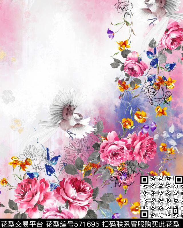 自然花卉数码印花华亿平台下载（图片编号: 571695） - 瓦栏（Walan）