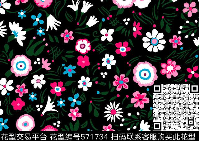 抽象花卉小翠花腰果传统印花华亿平台下载（图片编号: 571734） - 瓦栏（Walan）