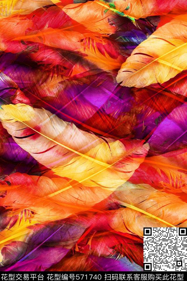 炫彩羽毛数码印花华亿平台下载（图片编号: 571740） - 瓦栏（Walan）
