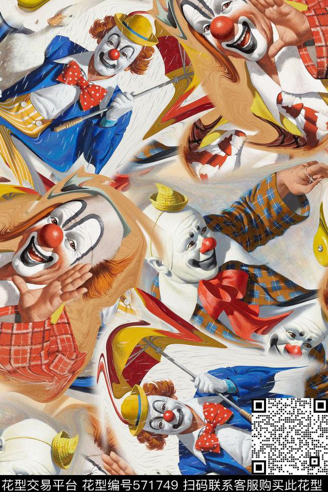 时尚潮流小丑复古数码印花华亿平台下载（图片编号: 571749） - 瓦栏（Walan）