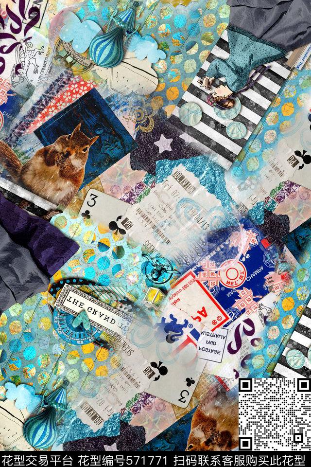 抽象几何拼接数码印花华亿平台下载（图片编号: 571771） - 瓦栏（Walan）