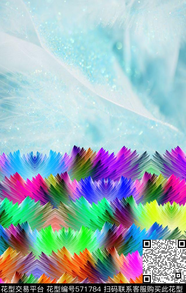时尚笔触羽毛数码印花华亿平台下载（图片编号: 571784） - 瓦栏（Walan）