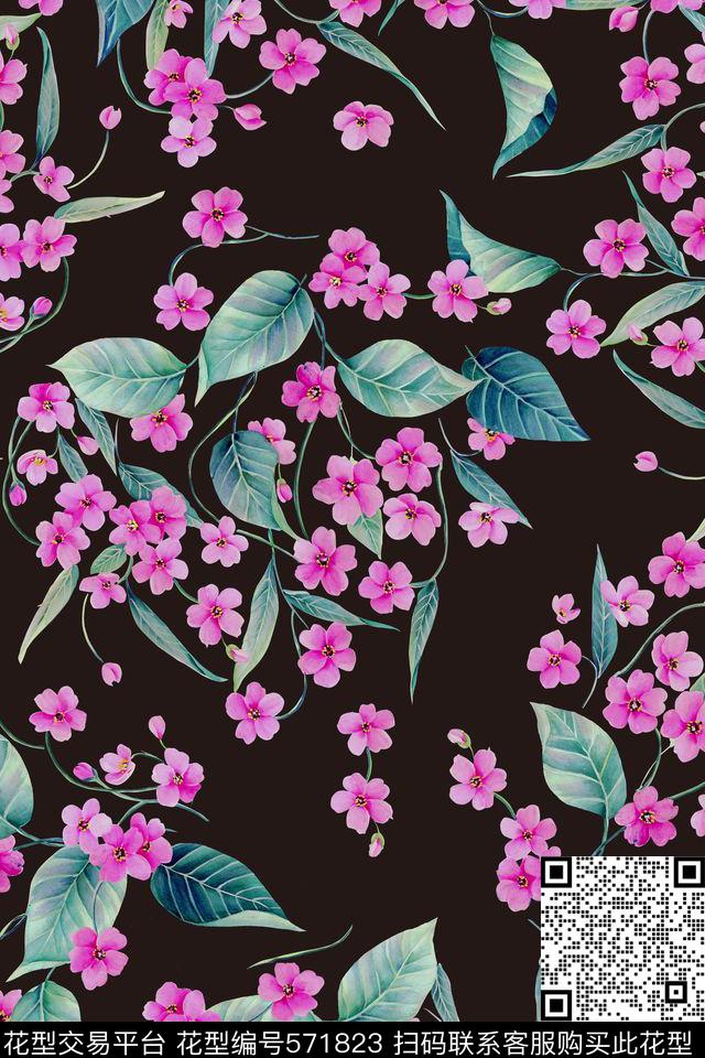 手绘花田园风少女风数码印花华亿平台下载（图片编号: 571823） - 瓦栏（Walan）