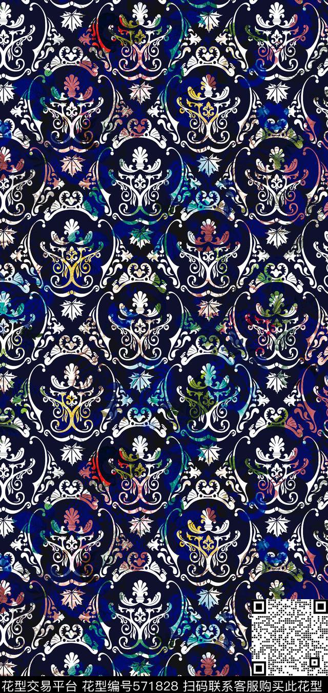 花卉休闲炫彩古典花纹数码印花华亿平台下载（图片编号: 571828） - 瓦栏（Walan）