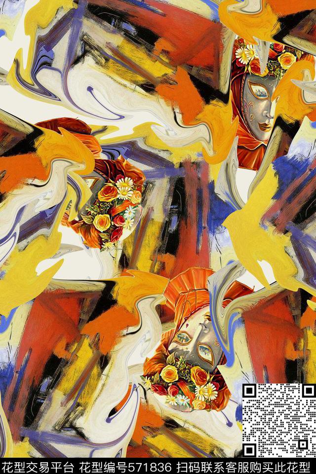 时尚大牌欧美风格面具女装华亿平台数码印花华亿平台下载（图片编号: 571836） - 瓦栏（Walan）