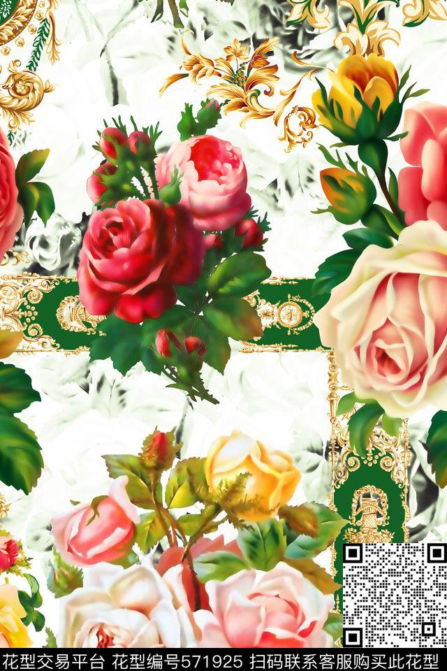 复古经典卷草朦胧油画花卉数码印花华亿平台下载（图片编号: 571925） - 瓦栏（Walan）