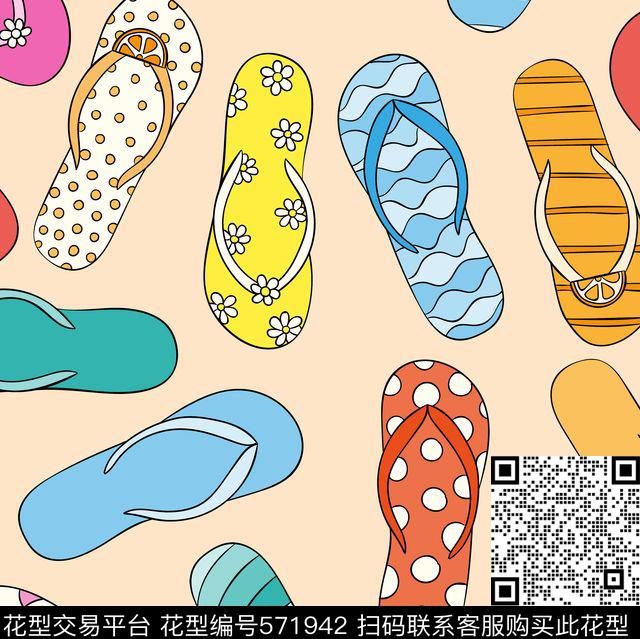 可爱卡通各色各样拖鞋传统印花华亿平台下载（图片编号: 571942） - 瓦栏（Walan）
