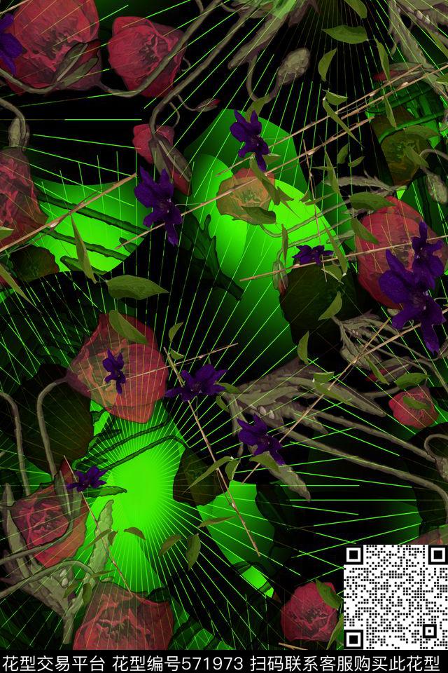 抽象花卉女装家纺数码印花华亿平台下载（图片编号: 571973） - 瓦栏（Walan）