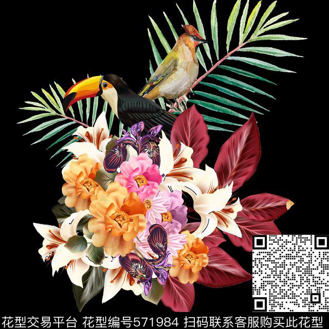 欧美风动物花卉数码印花华亿平台下载（图片编号: 571984） - 瓦栏（Walan）