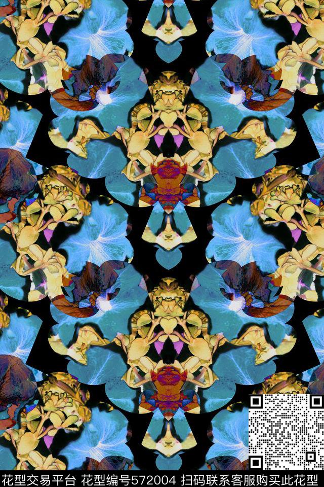 牵牛花花卉条纹数码印花华亿平台下载（图片编号: 572004） - 瓦栏（Walan）