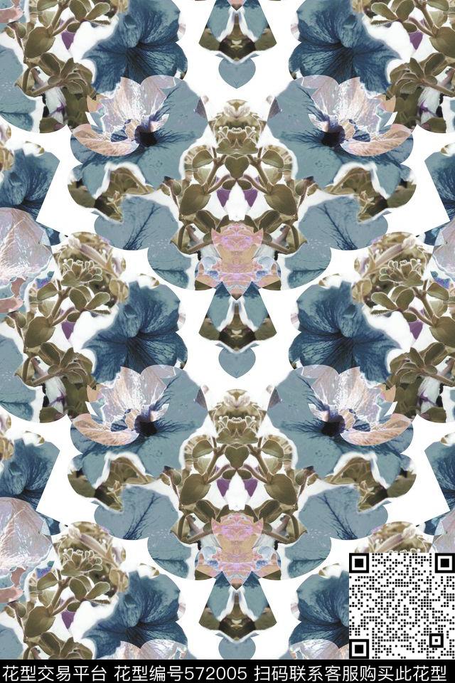 牵牛花花卉条纹数码印花华亿平台下载（图片编号: 572005） - 瓦栏（Walan）