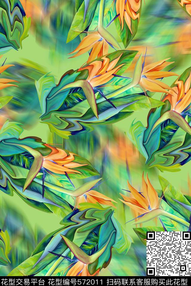 清新时尚天堂鸟花卉女装印花数码印花华亿平台下载（图片编号: 572011） - 瓦栏（Walan）