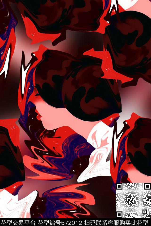 手绘油画抽象女孩女装印花数码印花华亿平台下载（图片编号: 572012） - 瓦栏（Walan）