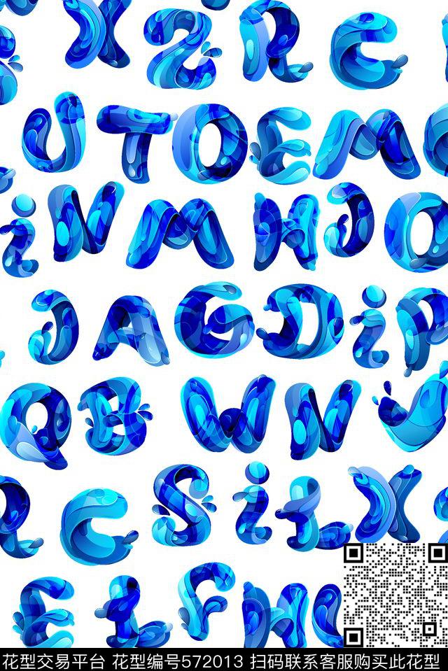 抽象蓝色字母传统印花华亿平台下载（图片编号: 572013） - 瓦栏（Walan）