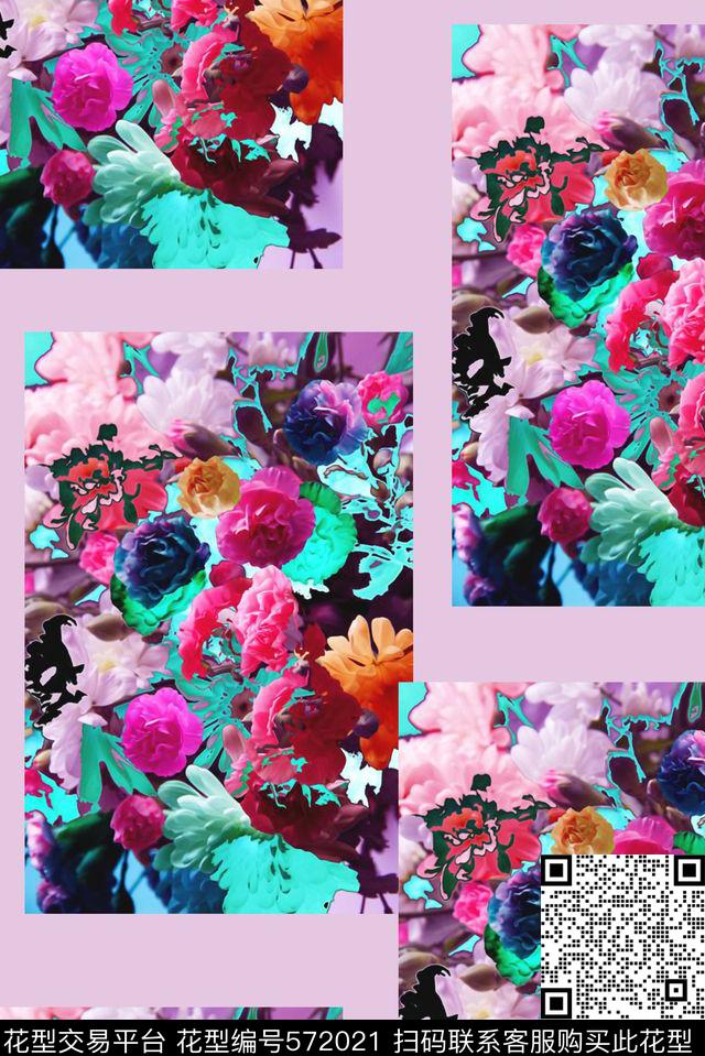 时尚大牌欧美风格彩色花卉女装印花数码印花华亿平台下载（图片编号: 572021） - 瓦栏（Walan）