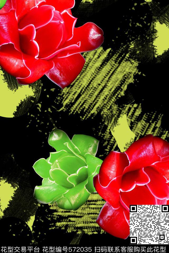 斑驳色块超大花卉风衣数码印花华亿平台下载（图片编号: 572035） - 瓦栏（Walan）