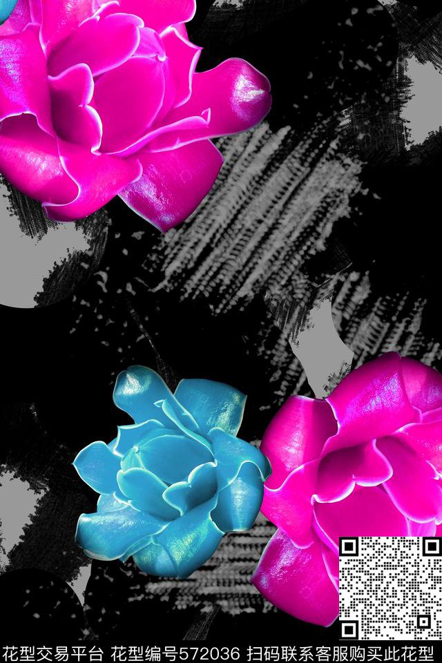 斑驳色块超大花卉风衣数码印花华亿平台下载（图片编号: 572036） - 瓦栏（Walan）