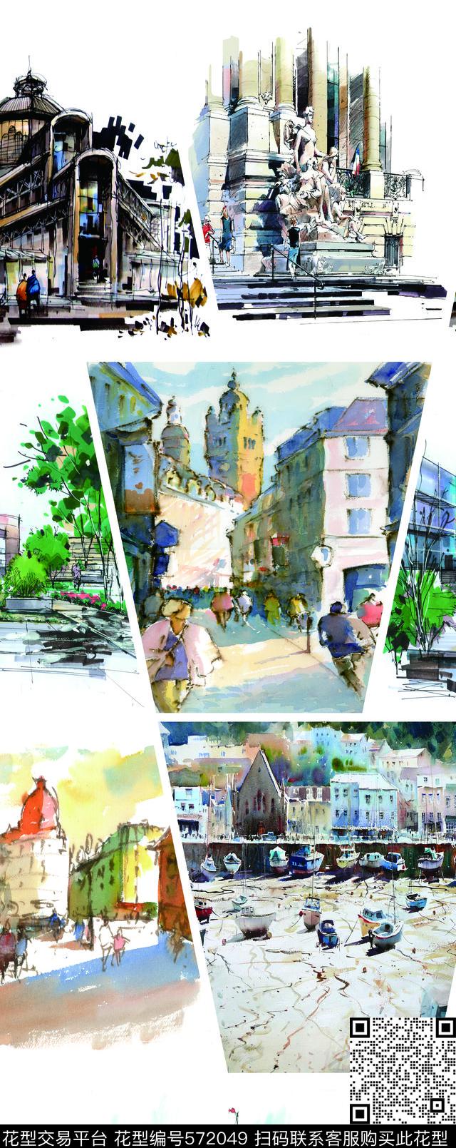 欧美风景几何数码印花华亿平台下载（图片编号: 572049） - 瓦栏（Walan）