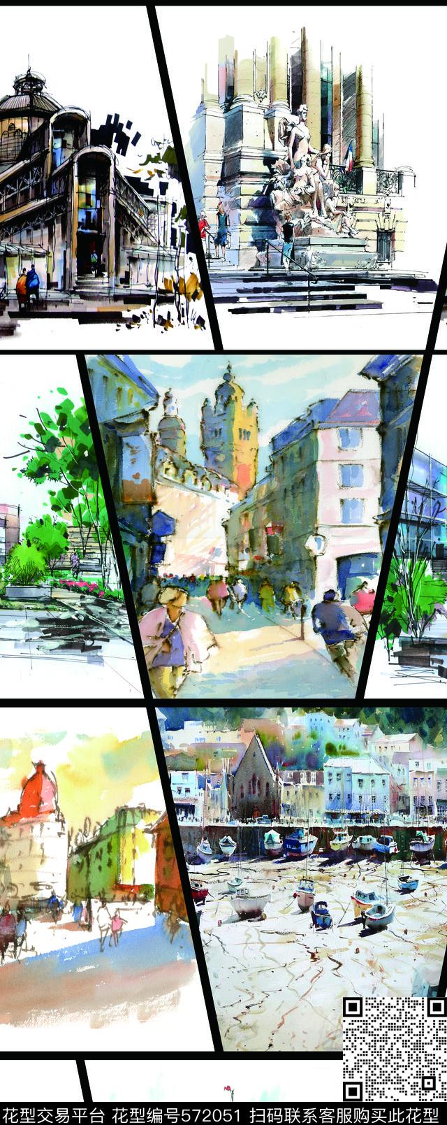 欧美风景几何数码印花华亿平台下载（图片编号: 572051） - 瓦栏（Walan）