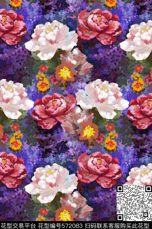 创意花卉色彩数码印花华亿平台下载（图片编号: 572083） - 瓦栏（Walan）