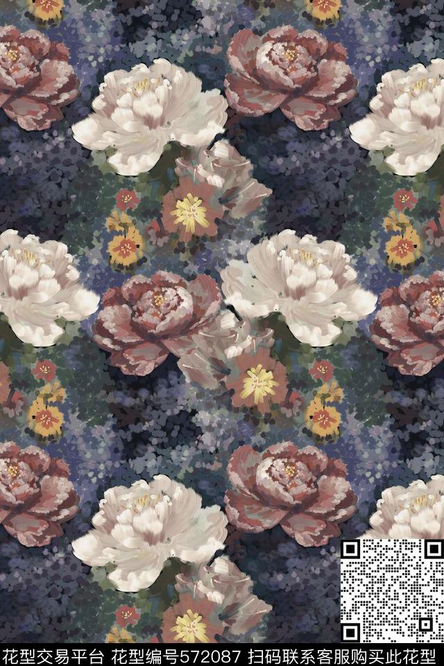 创意花卉色彩传统印花华亿平台下载（图片编号: 572087） - 瓦栏（Walan）