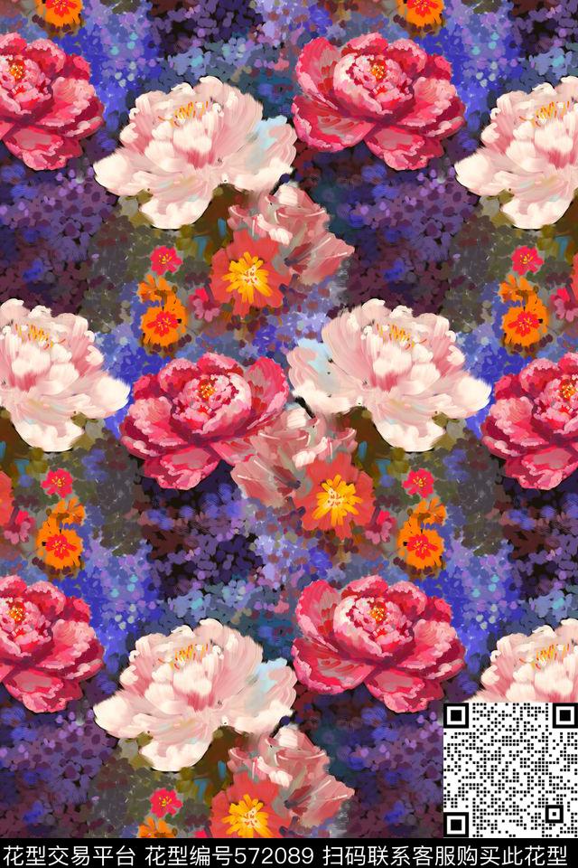 创意花卉色彩传统印花华亿平台下载（图片编号: 572089） - 瓦栏（Walan）