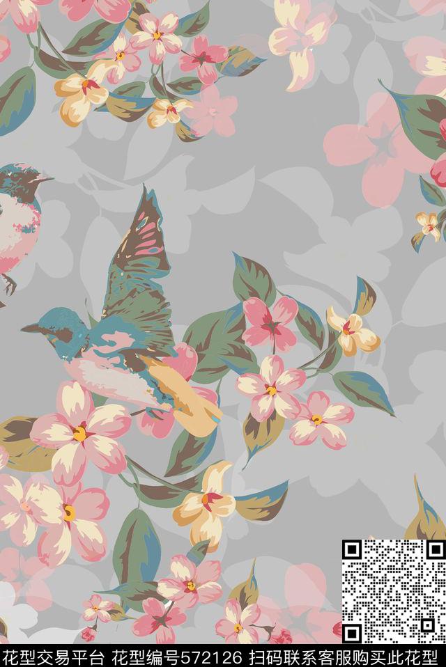 动物田园风小花卉传统印花华亿平台下载（图片编号: 572126） - 瓦栏（Walan）