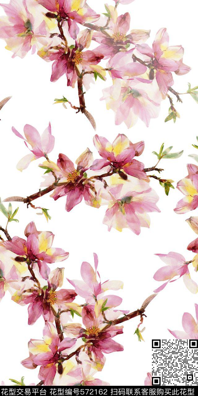 大气水彩花素雅桃花树枝华亿平台数码印花华亿平台下载（图片编号: 572162） - 瓦栏（Walan）