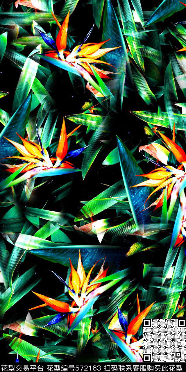 黑底时尚太阳花竹叶素雅男女装华亿平台数码印花华亿平台下载（图片编号: 572163） - 瓦栏（Walan）