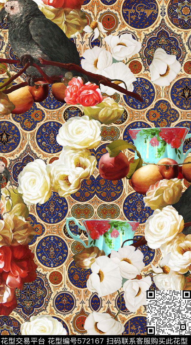 复古印花服装花卉数码印花华亿平台下载（图片编号: 572167） - 瓦栏（Walan）