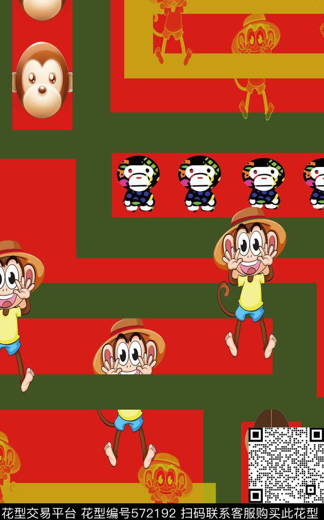 卡通婴童图案猴年喜庆猴子乐趣传统印花华亿平台下载（图片编号: 572192） - 瓦栏（Walan）
