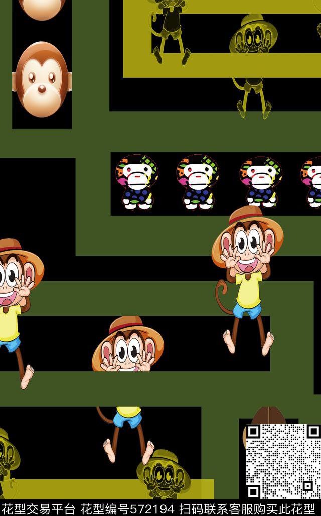 卡通婴童图案猴年喜庆猴子乐趣传统印花华亿平台下载（图片编号: 572194） - 瓦栏（Walan）